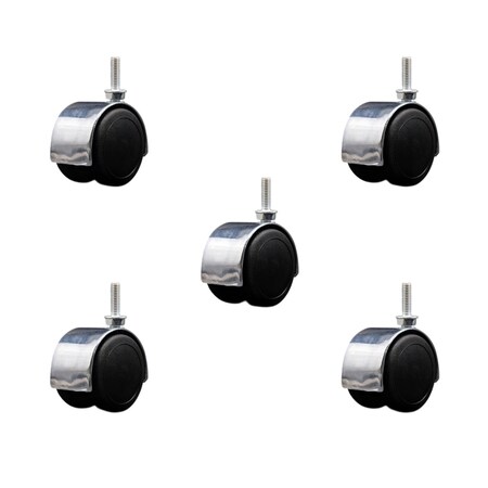 Service Caster 2'' Floor Safe Chrome Hooded Twin Wheel Caster 5/16 Threaded Stem, 5PK SCC-TS02S50D-NYU-BC-5161810-5